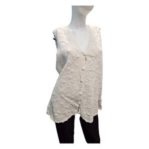 Gina Peter's Sweater Vest Womens Size Large Vintage 80's Knit Floral Off White